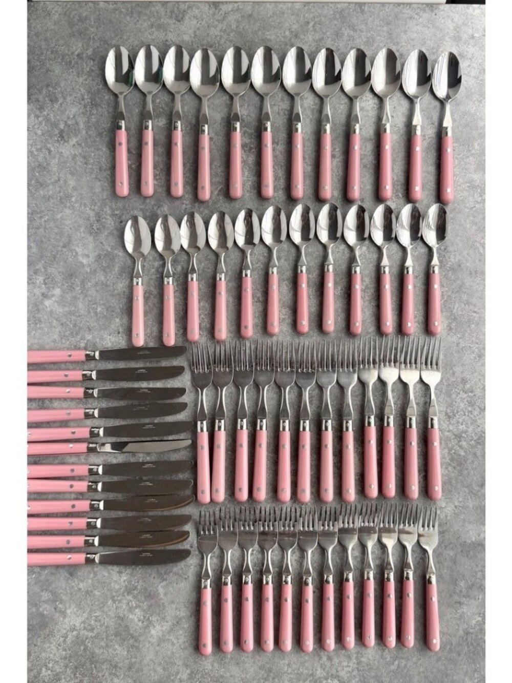 Carnival Stainless Flatware Korea Pink Handle Service For 12 Set Of 60 Pieces